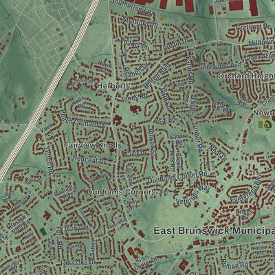 Close-up 1 of the East Brunswick, New Jersey map artwork