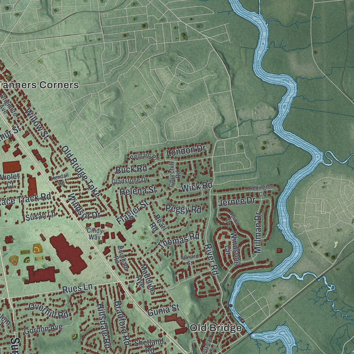 Close-up 2 of the East Brunswick, New Jersey map artwork