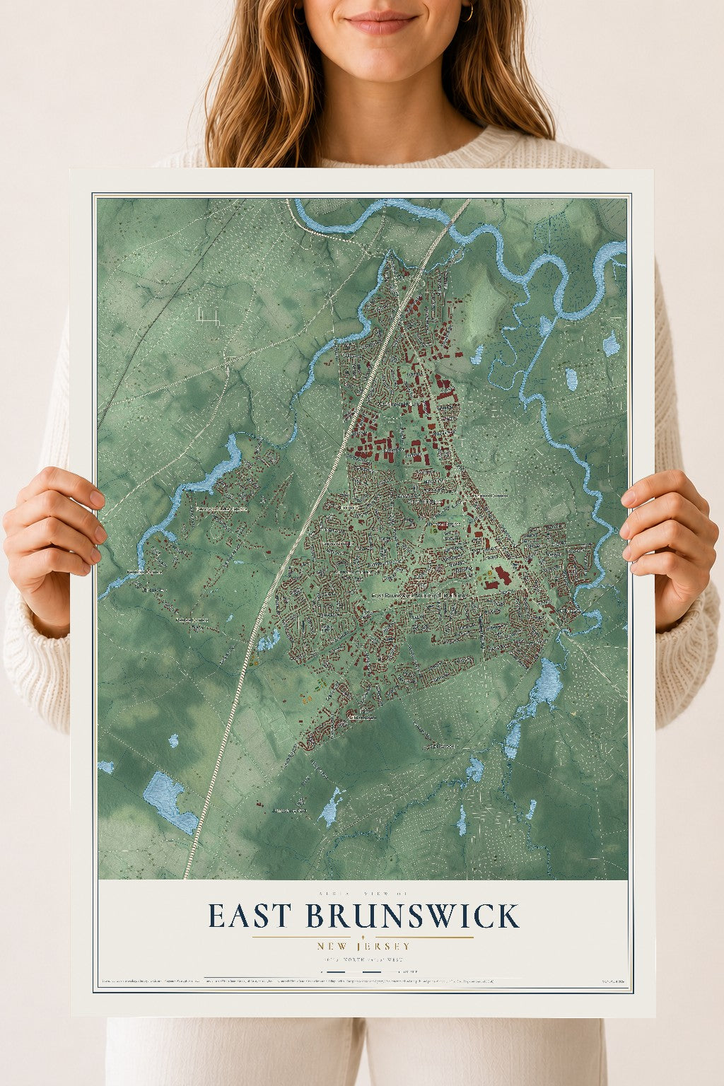 East Brunswick, New Jersey map print, 18" x 24" Archival Matte Print mockup