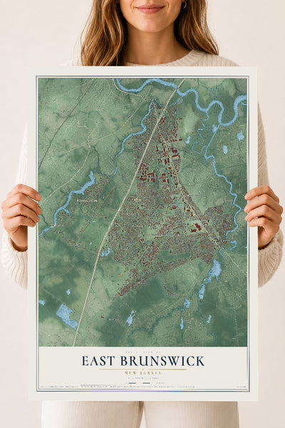 East Brunswick, New Jersey map print, 18" x 24" Archival Matte Print mockup