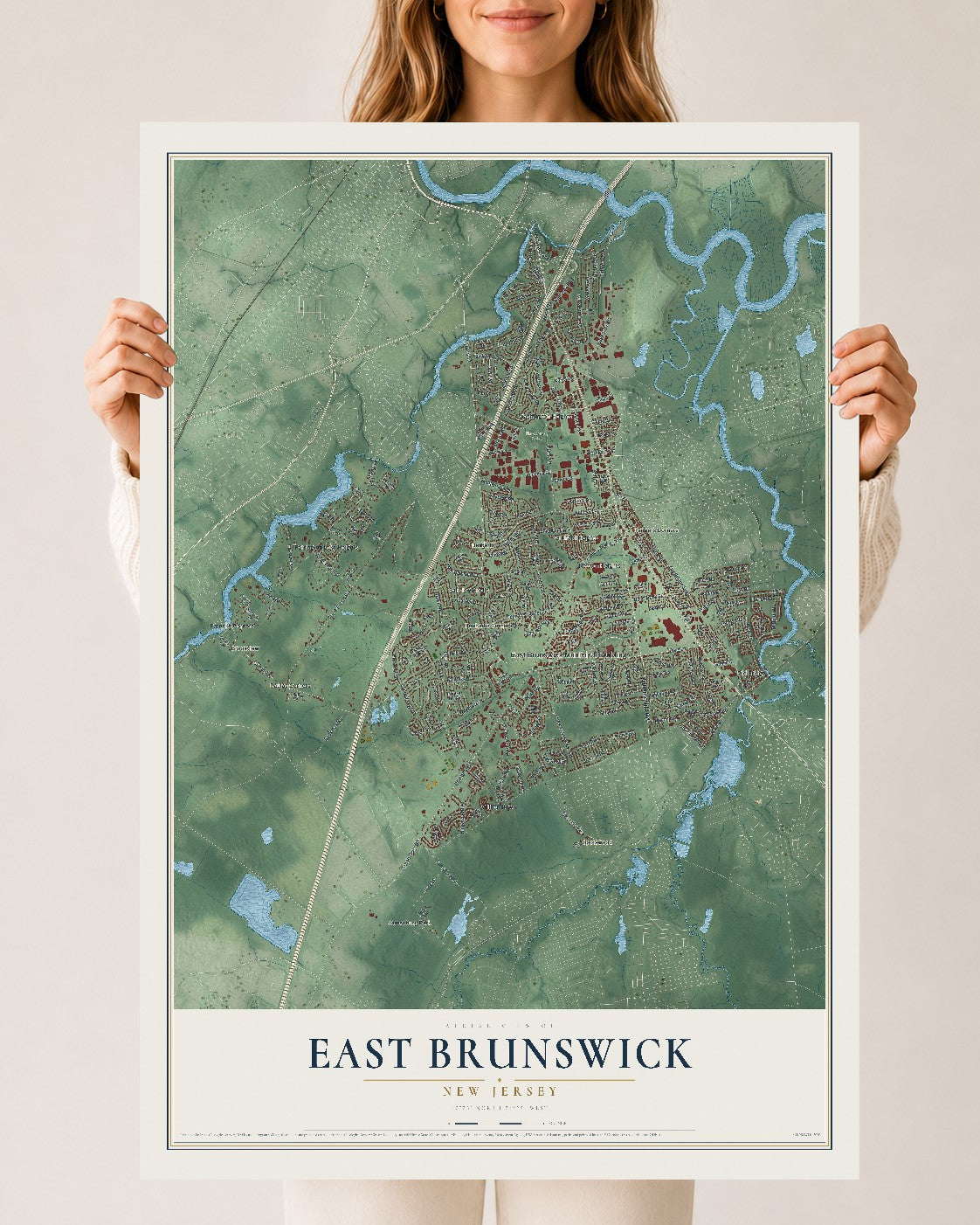 East Brunswick, New Jersey map print, 24" x 36" Archival Matte Print mockup