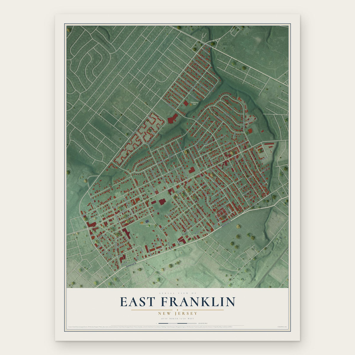 East Franklin, New Jersey map print, the full design