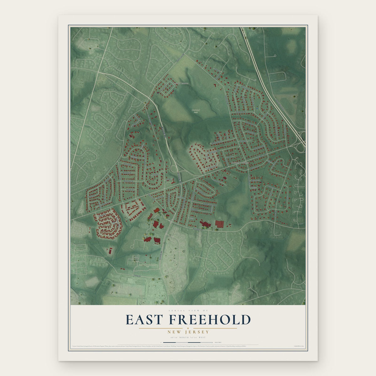 East Freehold, New Jersey map print, the full design