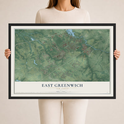 East Greenwich, New Jersey map print, 24" x 36" W/ Black Ayous Wood Frame mockup