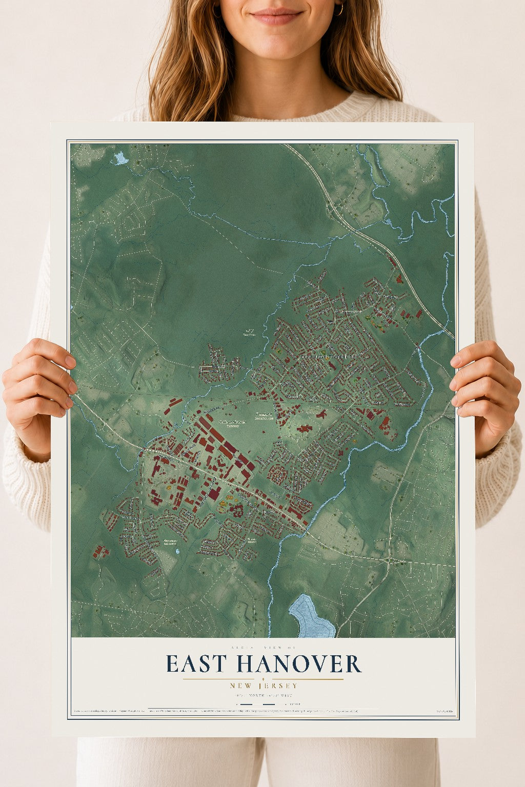 East Hanover, New Jersey map print, 18" x 24" Archival Matte Print mockup