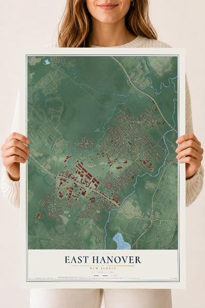 East Hanover, New Jersey map print, 18" x 24" Archival Matte Print mockup