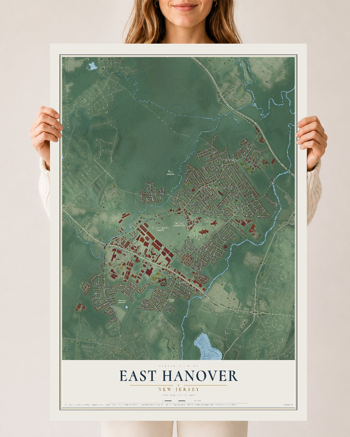 East Hanover, New Jersey map print, 24" x 36" Archival Matte Print mockup