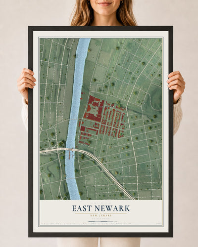 East Newark, New Jersey map print, 24" x 36" W/ Black Ayous Wood Frame mockup