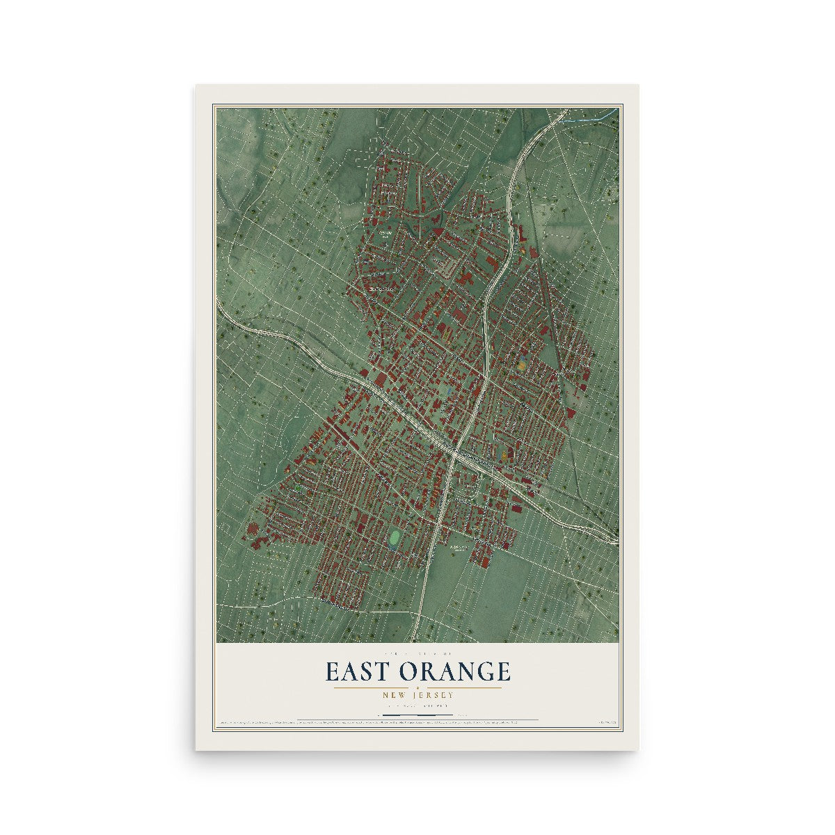 East Orange, New Jersey map print, 12" x 18" Archival Matte Print mockup