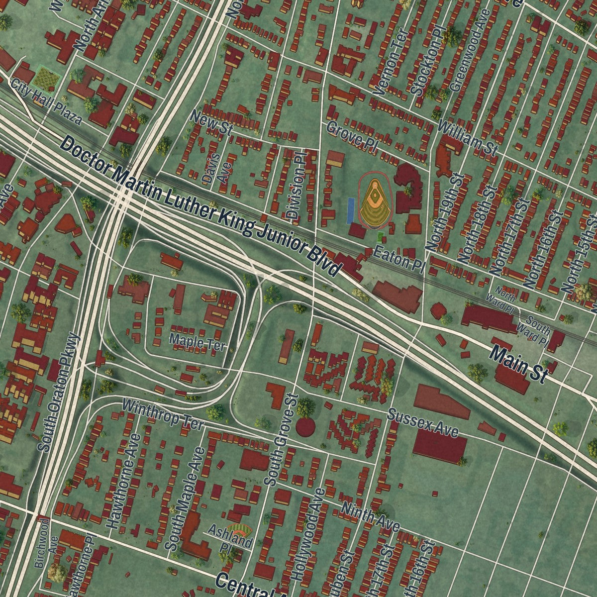 Close-up 1 of the East Orange, New Jersey map artwork