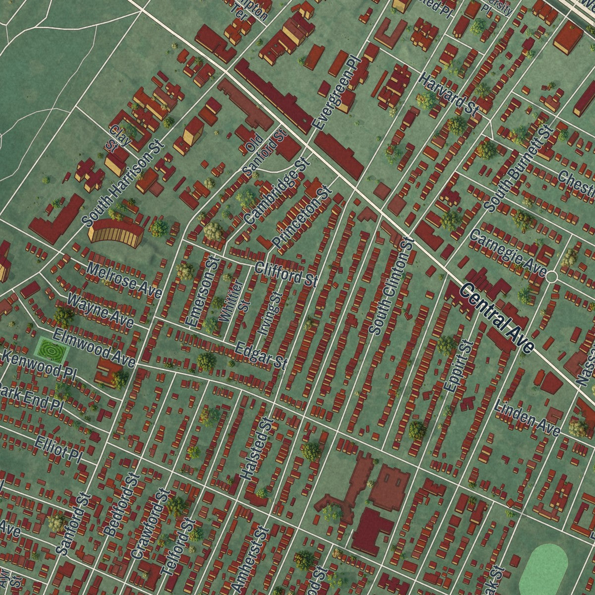 Close-up 2 of the East Orange, New Jersey map artwork