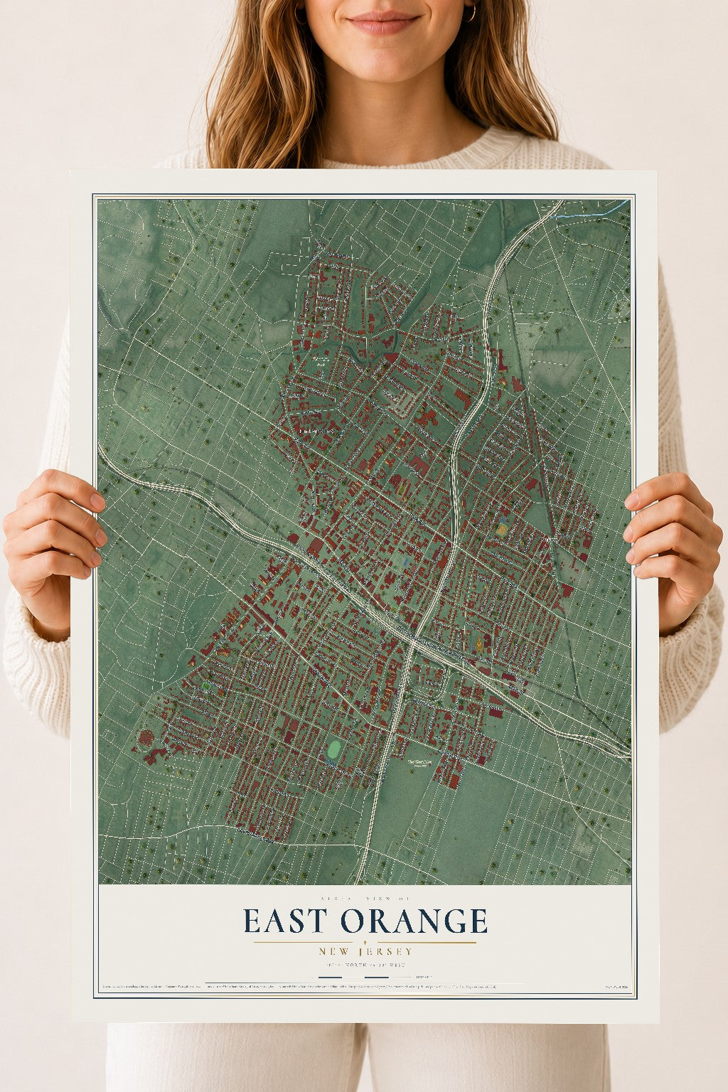 East Orange, New Jersey map print, 18" x 24" Archival Matte Print mockup