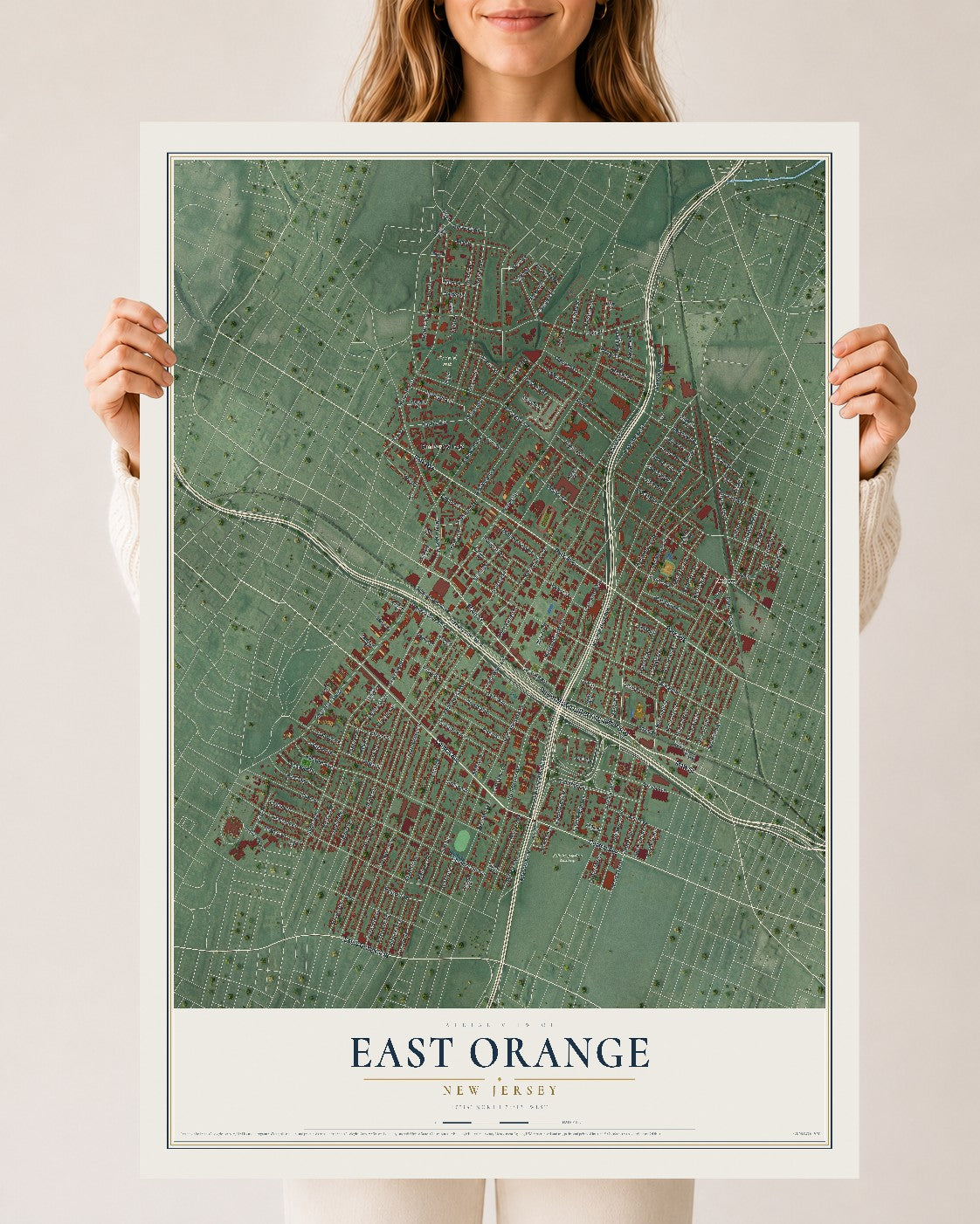 East Orange, New Jersey map print, 24" x 36" Archival Matte Print mockup