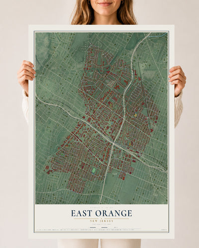 East Orange, New Jersey map print, 24" x 36" Archival Matte Print mockup