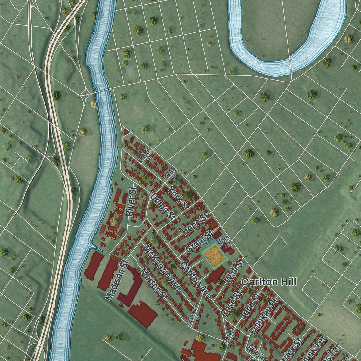 Close-up 1 of the East Rutherford, New Jersey map artwork