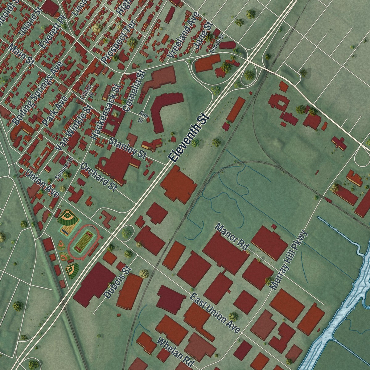 Close-up 2 of the East Rutherford, New Jersey map artwork