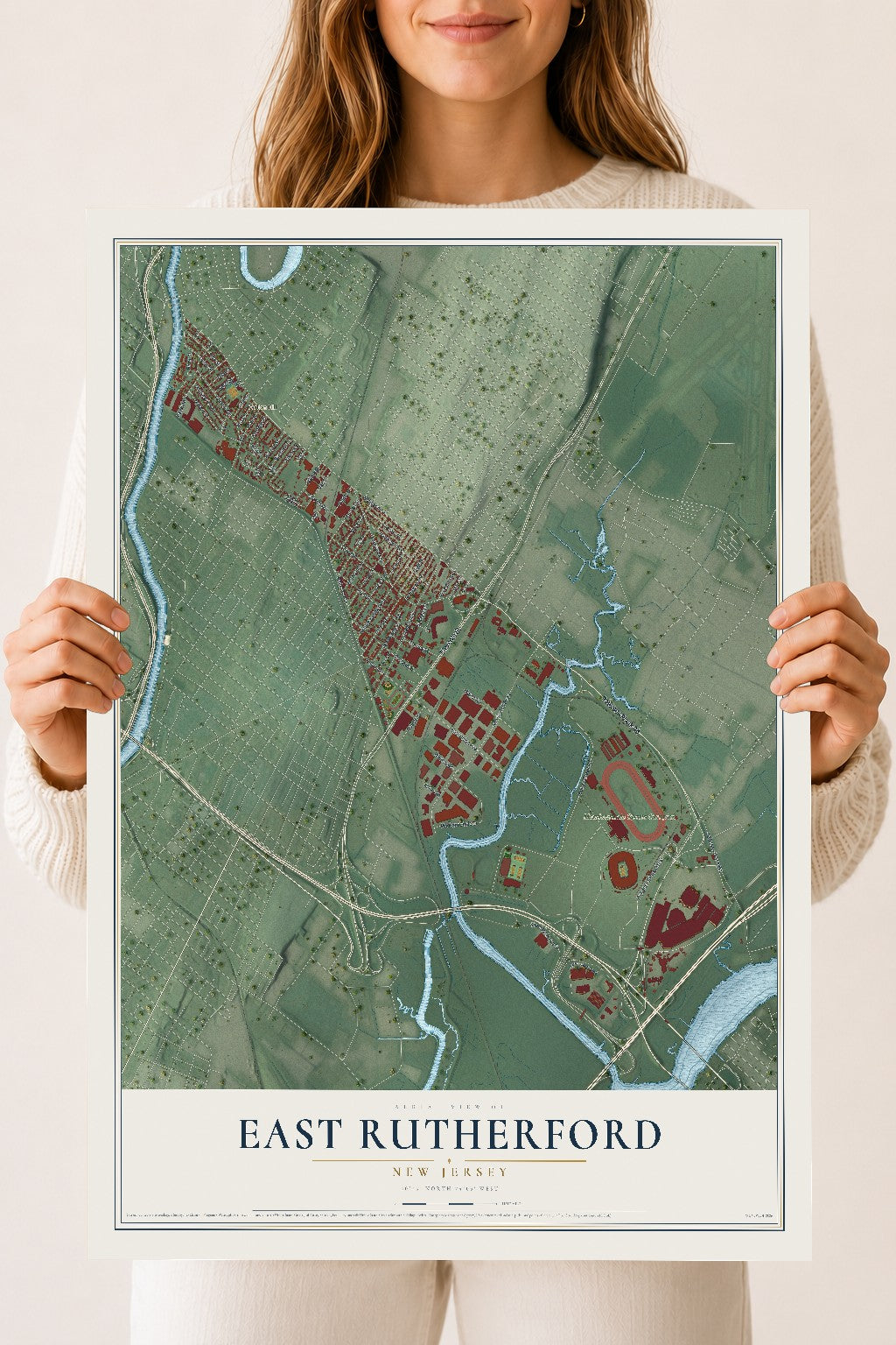 East Rutherford, New Jersey map print, 18" x 24" Archival Matte Print mockup