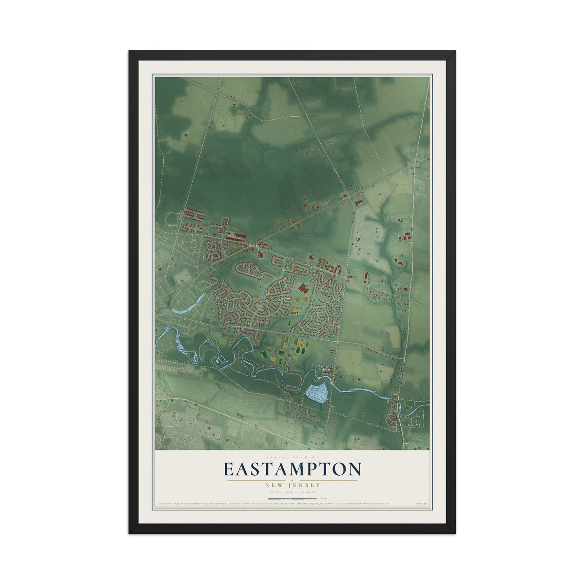 Eastampton, New Jersey map print, 12" x 18" W/ Black Ayous Wood Frame mockup