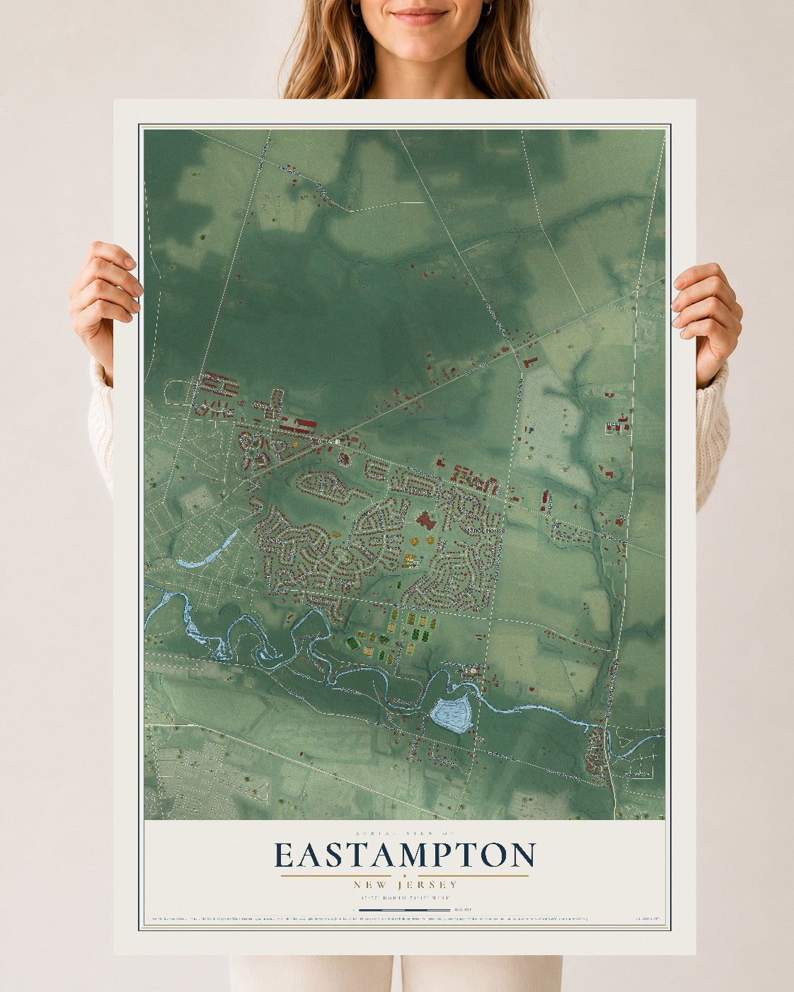 Eastampton, New Jersey map print, 24" x 36" Archival Matte Print mockup