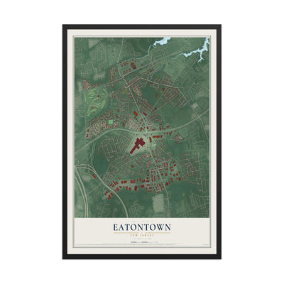 Eatontown, New Jersey map print, 12" x 18" W/ Black Ayous Wood Frame mockup