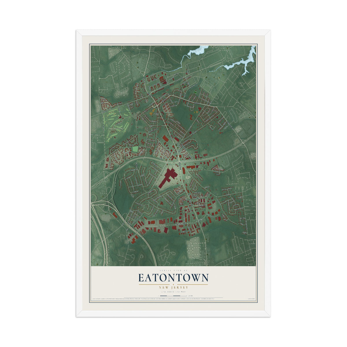 Eatontown, New Jersey map print, 12" x 18" W/ White Ayous Wood Frame mockup