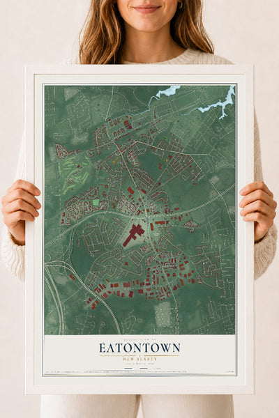 Eatontown, New Jersey map print, 18" x 24" W/ White Ayous Wood Frame mockup