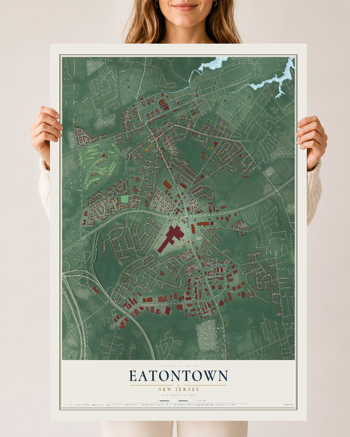 Eatontown, New Jersey map print, 24" x 36" Archival Matte Print mockup