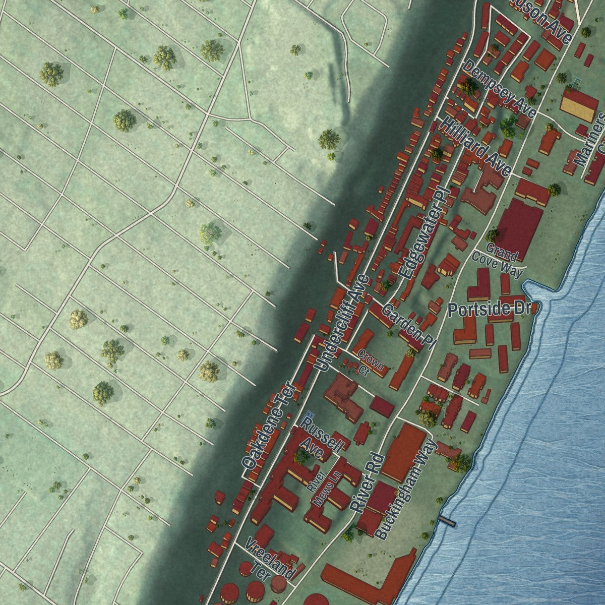 Close-up 2 of the Edgewater, New Jersey map artwork