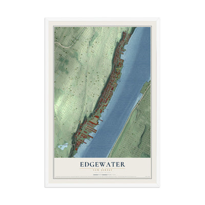 Edgewater, New Jersey map print, 12" x 18" W/ White Ayous Wood Frame mockup