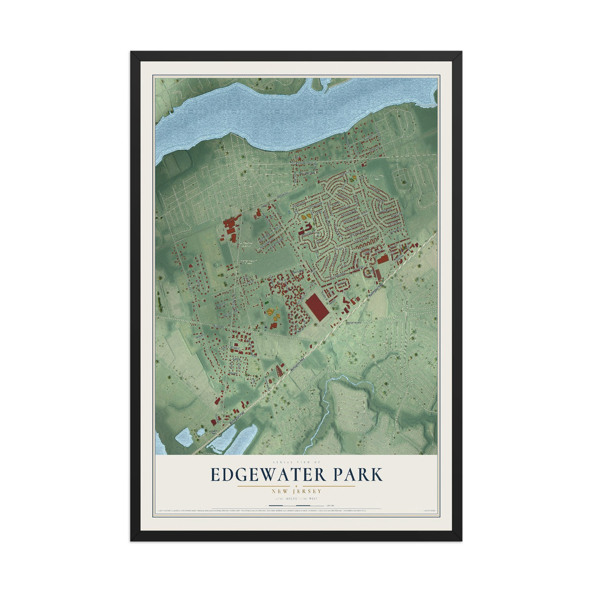 Edgewater Park, New Jersey map print, 12" x 18" W/ Black Ayous Wood Frame mockup