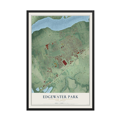 Edgewater Park, New Jersey map print, 12" x 18" W/ Black Ayous Wood Frame mockup