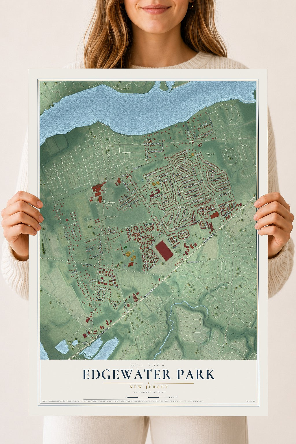 Edgewater Park, New Jersey map print, 18" x 24" Archival Matte Print mockup