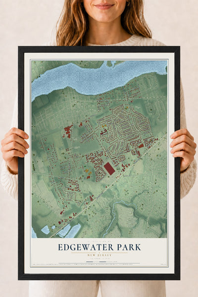Edgewater Park, New Jersey map print, 18" x 24" W/ Black Ayous Wood Frame mockup