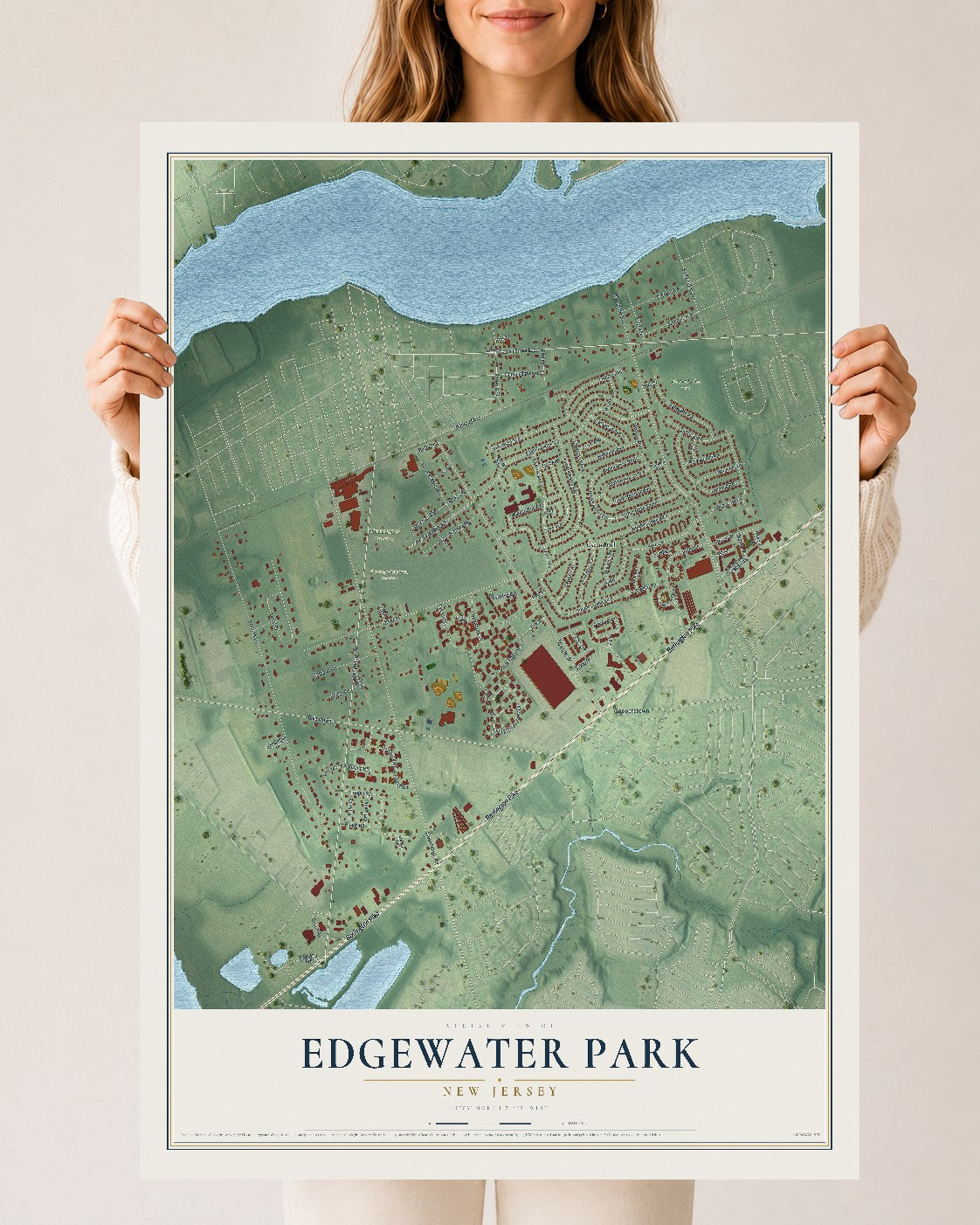 Edgewater Park, New Jersey map print, 24" x 36" Archival Matte Print mockup