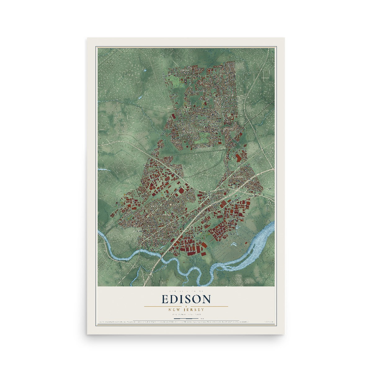 Edison, New Jersey map print, 12" x 18" Archival Matte Print mockup