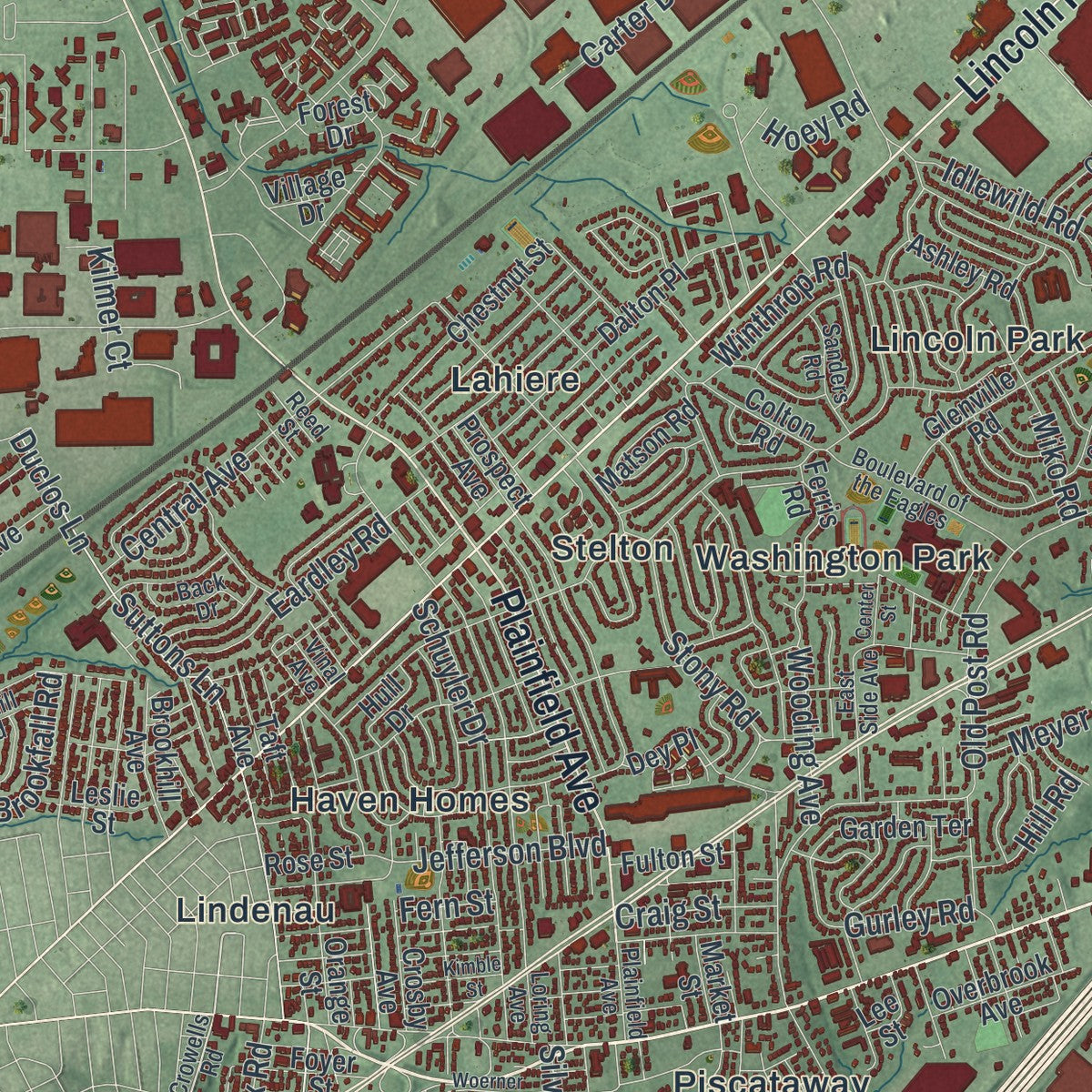 Close-up 1 of the Edison, New Jersey map artwork