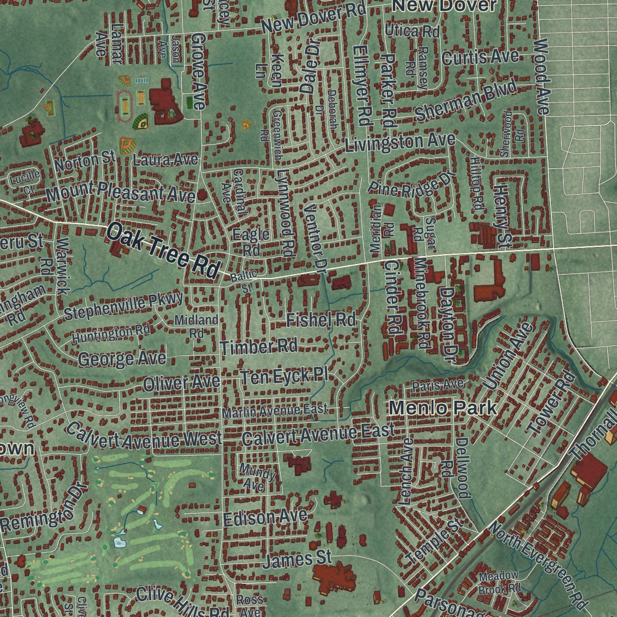 Close-up 2 of the Edison, New Jersey map artwork
