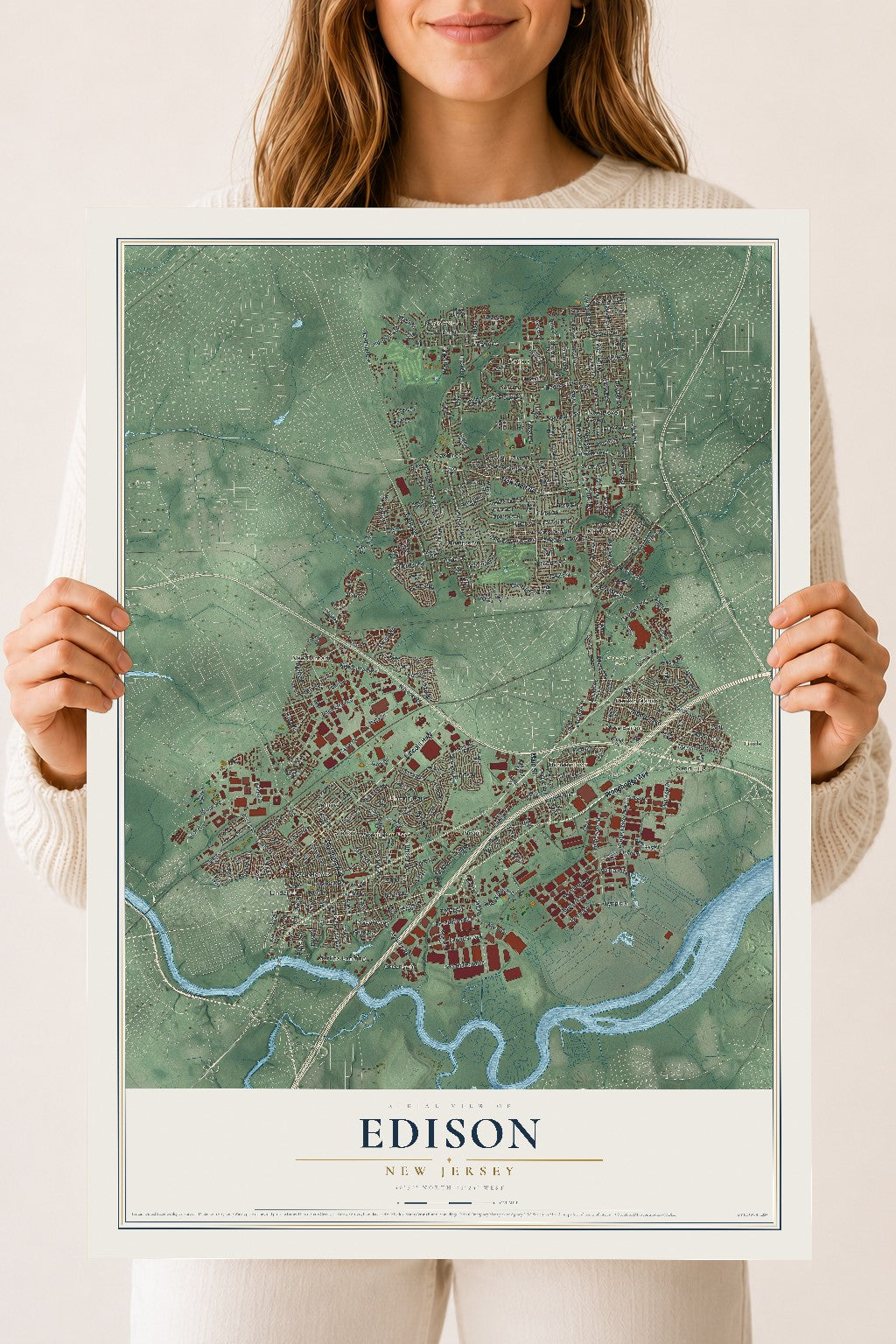 Edison, New Jersey map print, 18" x 24" Archival Matte Print mockup