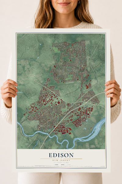 Edison, New Jersey map print, 18" x 24" Archival Matte Print mockup