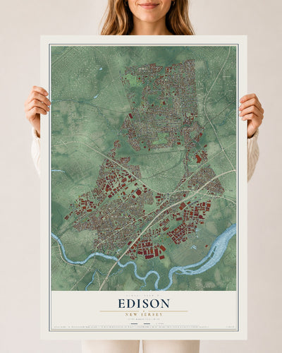 Edison, New Jersey map print, 24" x 36" Archival Matte Print mockup