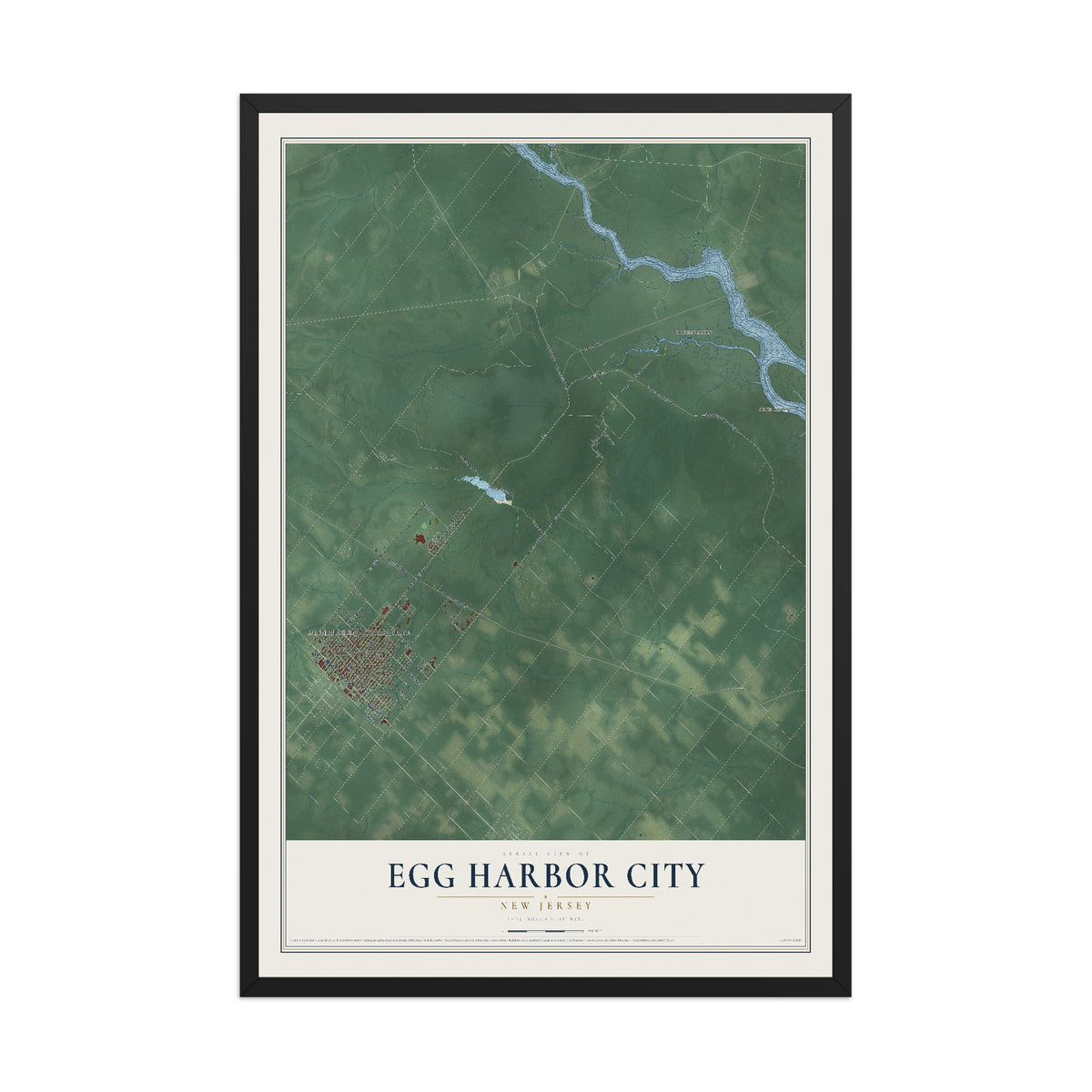 Egg Harbor City, New Jersey map print, 12" x 18" W/ Black Ayous Wood Frame mockup