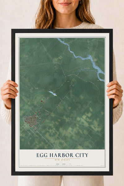 Egg Harbor City, New Jersey map print, 18" x 24" W/ Black Ayous Wood Frame mockup