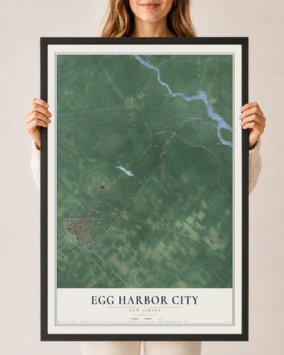 Egg Harbor City, New Jersey map print, 24" x 36" W/ Black Ayous Wood Frame mockup