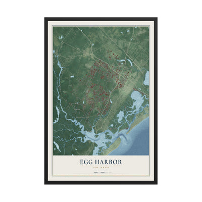 Egg Harbor, New Jersey map print, 12" x 18" W/ Black Ayous Wood Frame mockup