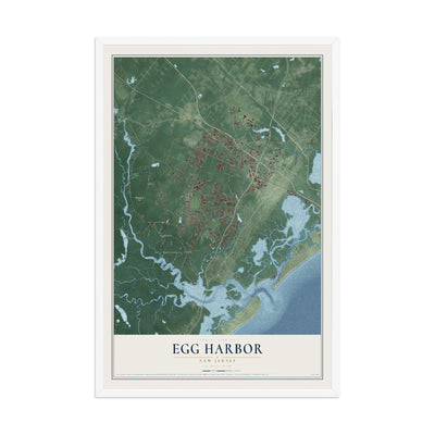 Egg Harbor, New Jersey map print, 12" x 18" W/ White Ayous Wood Frame mockup