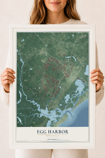 Egg Harbor, New Jersey map print, 18" x 24" W/ White Ayous Wood Frame mockup