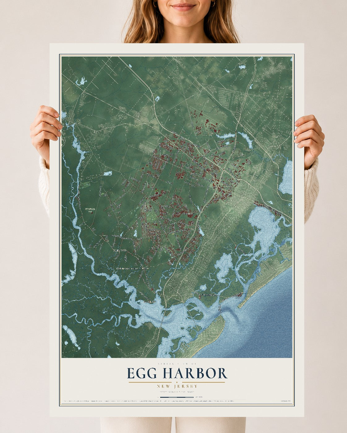 Egg Harbor, New Jersey map print, 24" x 36" Archival Matte Print mockup