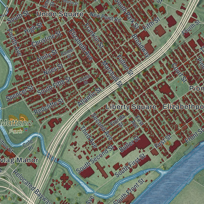 Close-up 1 of the Elizabeth, New Jersey map artwork