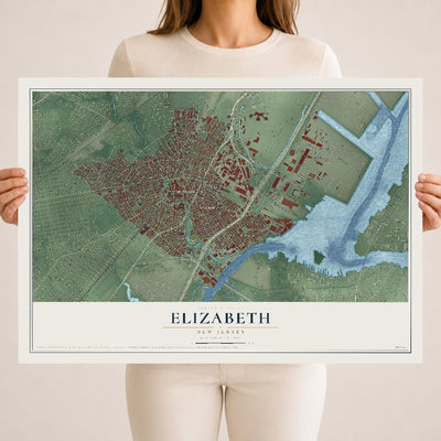Elizabeth, New Jersey map print, 18" x 24" Archival Matte Print mockup