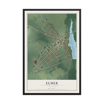 Elmer, New Jersey map print, 12" x 18" W/ Black Ayous Wood Frame mockup